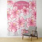 Tenture Hibiscus & dentelle PINK (En situation)