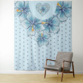 Tenture Hibiscus & dentelle TURQUOISE (En situation)