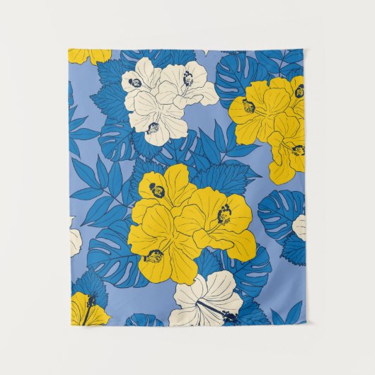 Tenture Hibiscus fleurs et feuilles (Devant)