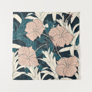 Tenture Hibiscus rose tropical, arrière - plan sombre