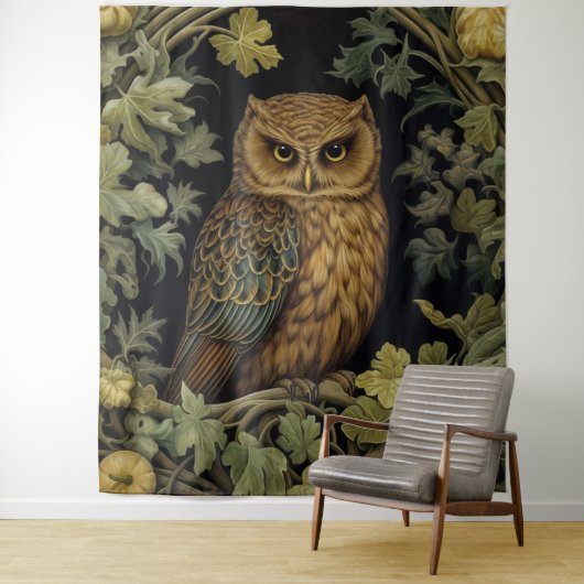 Tenture hibou Art nouveau dans la forêt (En situation)