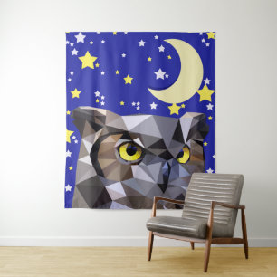 Tenture Hibou et ciel nocturne géométriques modernes