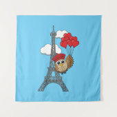 Tenture Hibou volant avec des ballons de coeur à Paris (Devant)