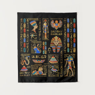 Tenture Hiéroglyphes et divinités égyptiens en noir
