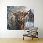Tenture Highland Cow Rustic Barnyard Noël (En situation (horizontale))