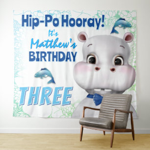 Tenture Hippo Blue Fish Boy Anniversaire