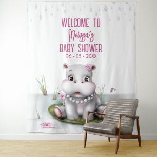Tenture Hippo River Adventure Girl Baby shower fond