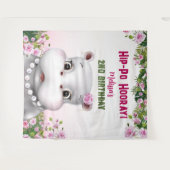 Tenture Hippo Rose Floral Girl Anniversaire fond (Devant (Horizontal))
