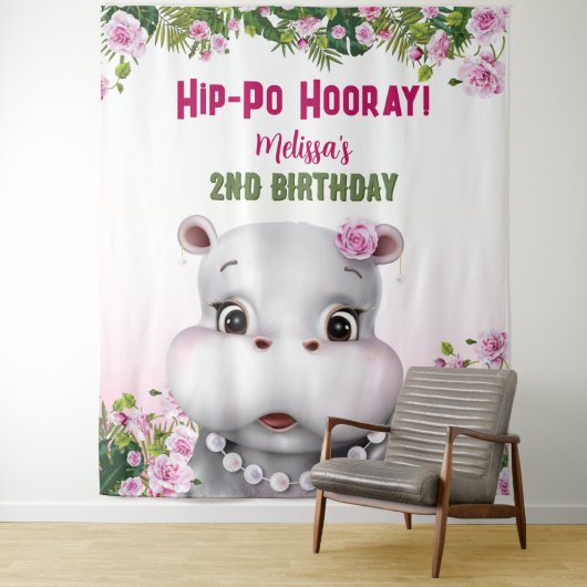 Tenture Hippo Rose Floral Girl Anniversaire fond (En situation)