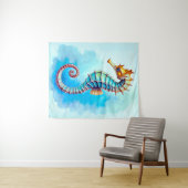 Tenture Hippocampe d'aquarelle sur Turquoise (En situation (horizontale))