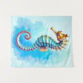 Tenture Hippocampe d'aquarelle sur Turquoise (Devant (Horizontal))