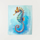 Tenture Hippocampe d'aquarelle sur Turquoise (Devant)