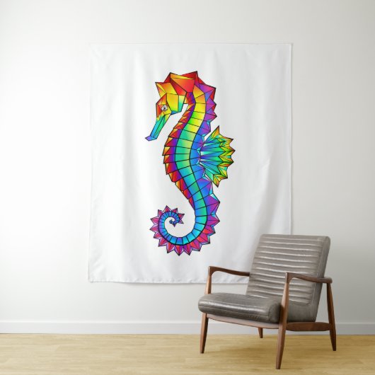 Tenture Hippocampe polygonal arc-en-ciel (En situation)