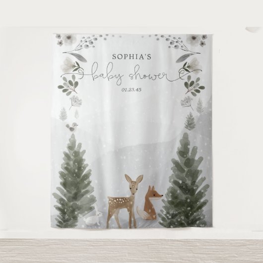 Tenture Hiver Boho Woodland Baby shower Contexte (Devant)