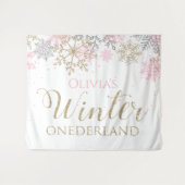 Tenture Hiver Onederland Fille Rose Premier Anniversaire (Devant (Horizontal))