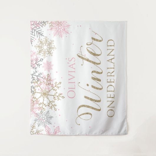 Tenture Hiver Onederland Fille Rose Premier Anniversaire (Devant)
