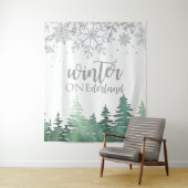 Tenture Hiver Onederland Flocons de neige et arbres argent (En situation)