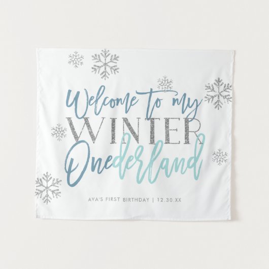 Tenture Hiver ONEderland Parties scintillant argent Affich (Devant (Horizontal))