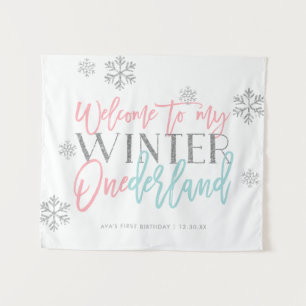 Tenture Hiver ONEderland Parties scintillant d'argent Affi