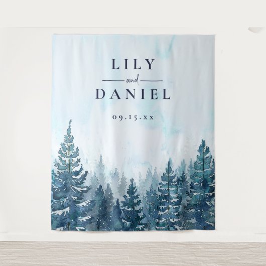Tenture Hiver Pine Tree Forest Mariage Photo Contexte (Devant)