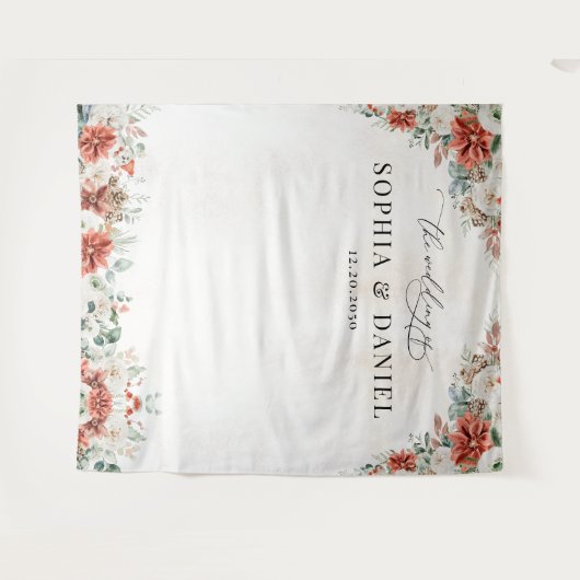 Tenture Hiver Rouge vert Pinecone Mariage fond (Devant (Horizontal))