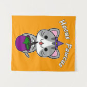 Tenture Hocus Pawcus - Chat tigré gris - Écriture blanche (Devant (Horizontal))