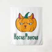 Tenture Hocus pawcus citrouille d'Halloween chat roux magi (Devant)