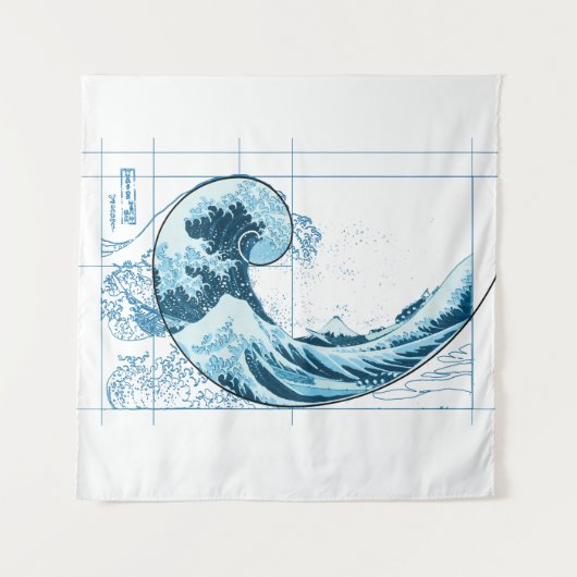 Tenture Hokusai rencontre Fibonacci, Bleu  (Devant)