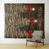 Tenture Holiday Backdrop Gold Christmas Trees w/ Red Bows (En situation (horizontale))