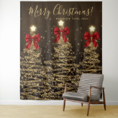 Tenture Holiday Backdrop Gold Christmas Trees w/ Red Bows (En situation)