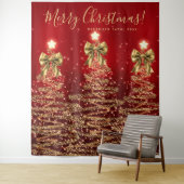 Tenture Holiday Backdrop Gold Red Christmas Trees w/ Bows (En situation)