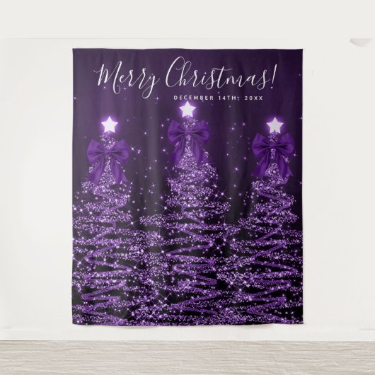 Tenture Holiday Backdrop Purple Christmas Trees Bows (Devant)