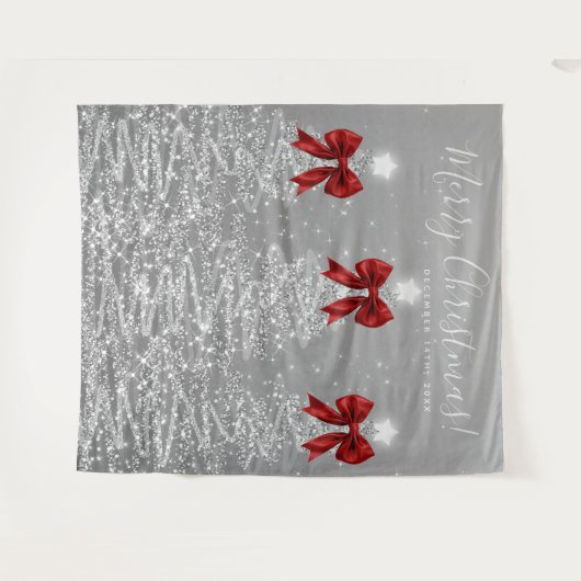 Tenture Holiday Backdrop Silver Christmas Trees Red Bows (Devant (Horizontal))