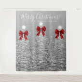 Tenture Holiday Backdrop Silver Christmas Trees Red Bows (Devant)