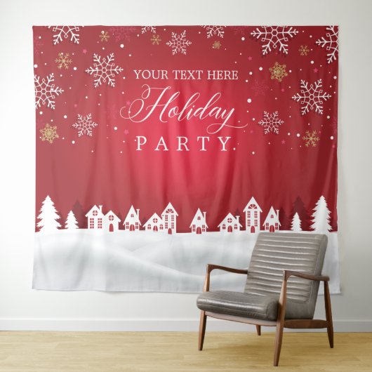 Tenture Holiday Party snowflakes photobooth backdrop (En situation (horizontale))