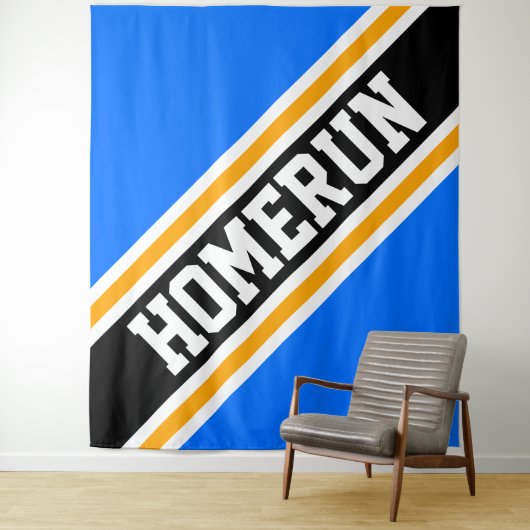 Tenture HOMERUN Bleu Clair Jaune Orange Noir Rayures (En situation)