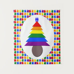 Tenture Hommes gais Arbre de Noël arc-en-ciel et présente