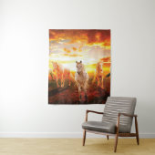 Tenture Horses at sunset throw pillow (En situation)