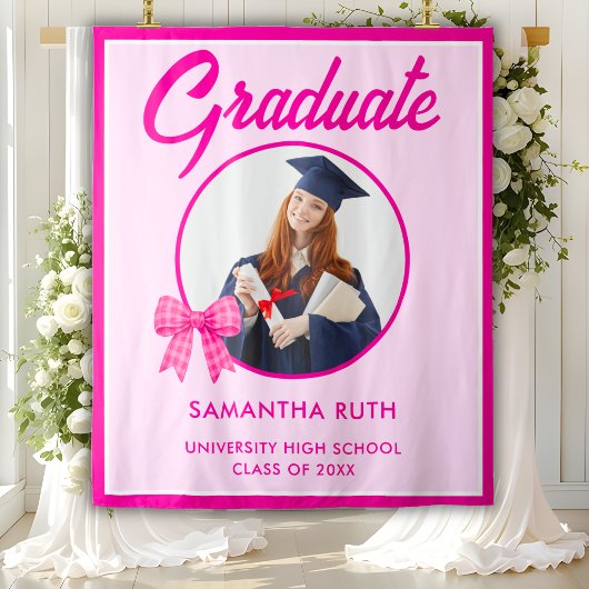 Tenture Hot Pink Gingham Bow Photo Graduation Backdrop
