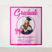 Tenture Hot Pink Gingham Bow Photo Graduation Backdrop (Devant)