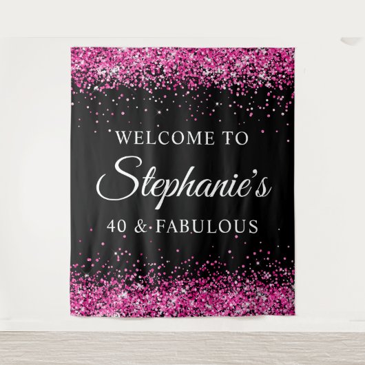Tenture Hot Pink Glitter Black 40 & Fabulous Welcome (Devant)