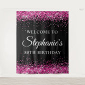 Tenture Hot Pink Glitter Black 80th Birthday Welcome (Devant)