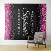 Tenture Hot Pink Glitter Black 90th Birthday Welcome (En situation (horizontale))