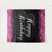 Tenture Hot Pink Glitter Black Happy Birthday (Devant (Horizontal))