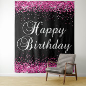Tenture Hot Pink Glitter Black Happy Birthday (En situation)