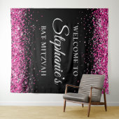 Tenture Hot Pink Glitter Black Sweet 16 Birthday Welcome (En situation (horizontale))