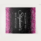 Tenture Hot Pink Glitter Black Sweet 16 Birthday Welcome (Devant (Horizontal))