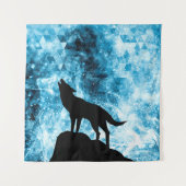 Tenture Howling Wolf Hiver neige bleue fumée Abstraite (Devant)
