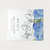 Tenture Hydrangea Blue Flowers Oh Baby shower (Devant (Horizontal))
