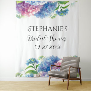 Tenture Hydrangeas Blue Floral Fête des mariées Photo Boot